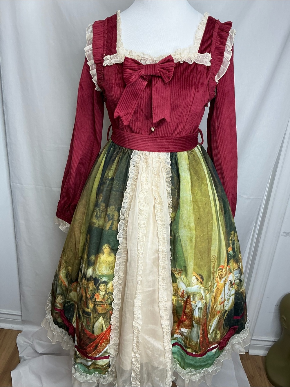 2180 - Victorian-Inspired Burgundy & Cream Dress (Crinoline Not included)